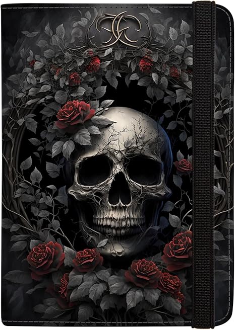 Passport Holder Women,RFID Blocking Travel Wallet,Leather Card Case Travel Document Organizer Credit Card Holder Girl Men (Rose Skull)