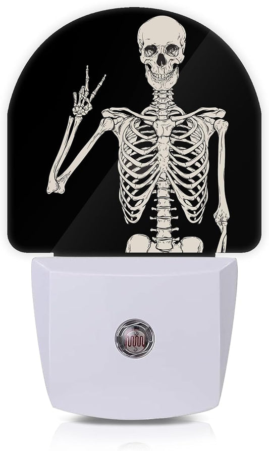 Funny Skeleton Night Lights Plug into Wall for Girls Boys Room,Night Light LED Lamp Dusk to Dawn Sensor Round Lamp for Bedroom Bathroom Hallway Home Wall Decor Nightlight