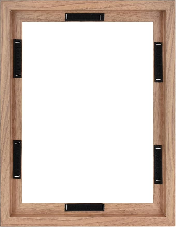 MCS Canvas Float Frames 12x16 Frame, Walnut Woodgrain for Finished Canvases, Vertical & Horizontal Wall Hanging with Adhesive for Canvas Paintings (1-Pack)