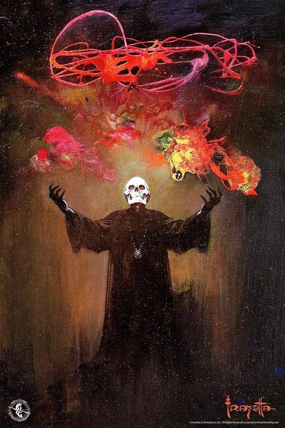 Frank Frazetta Skull King Horror Science Fiction Fantasy Artwork Artist Retro Vintage Classic Comic Book Magazine Skeleton Spooky Scary Halloween Decorations Cool Wall Art Print Poster 16x24