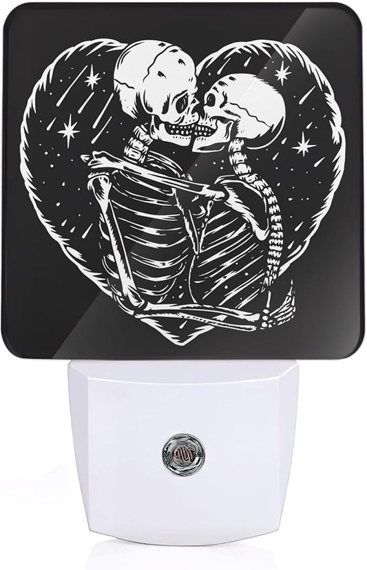 Skull Skeleton Love Night Light,Plug in Night Light, Dusk to Dawn Sensor Nightlights for Stairway/Hallway/Kitchen/Bedroom/Bathroom 0.5W
