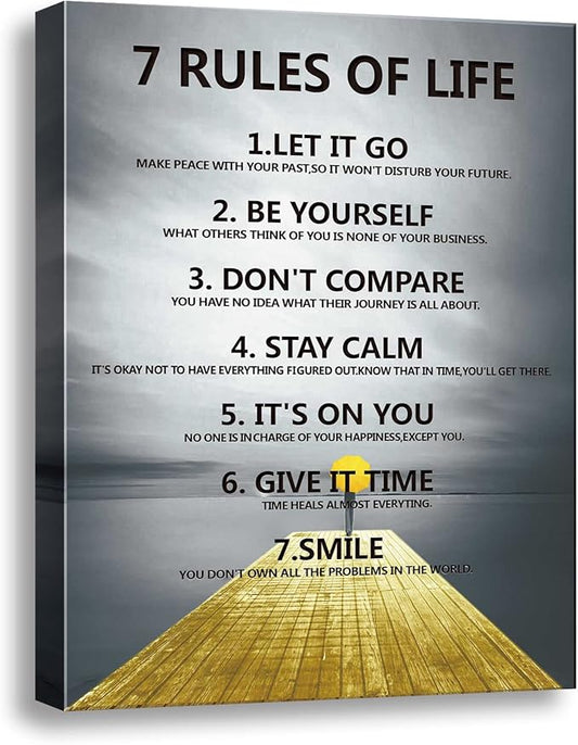 7 Rules of Life Motivational wall decor on canvas for classroom prints posters,inspirational wall art prints for home decor or home Positive for Office preppy room decor for Living Room A-253