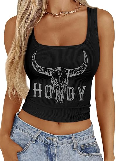 Sleeveless Cowgirl Crop Top for Women Summer Western Tank Tops Rodeo Cowboy Graphic Shirts Chic Country Concert Outfit