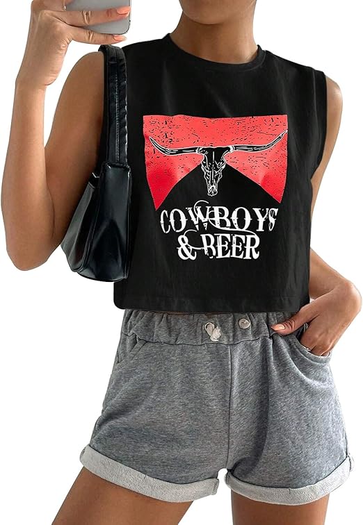 Country Concert Outfits Crop Tank Tops Women Cute Casual Summer Western Cowgirl Graphic Crop Tops for Teens Girls