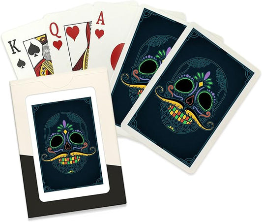 Lantern Press Sugar Skull with Mustache, Navy, 52 Playing Cards for Adults, Poker Size Card Deck with Jokers