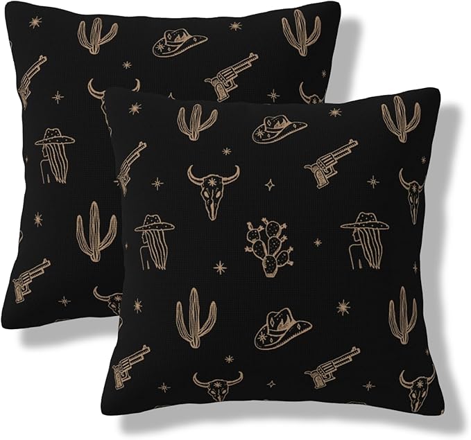 LIBIFALL Boho Western Bull Throw Pillow Covers 18x18 Set of 2 Cow Skull Pillows Cover Bohemian Aztec Square Cushion Case Decorative Pillow Cases for Home Couch Bed