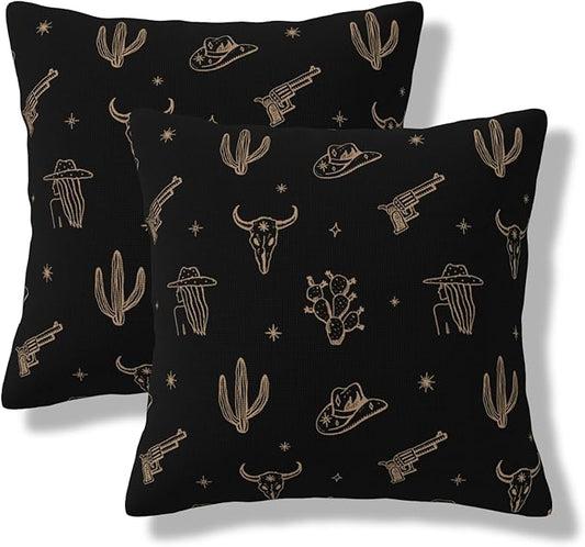 LIBIFALL Boho Western Bull Throw Pillow Covers 18x18 Set of 2 Cow Skull Pillows Cover Bohemian Aztec Square Cushion Case Decorative Pillow Cases for Home Couch Bed