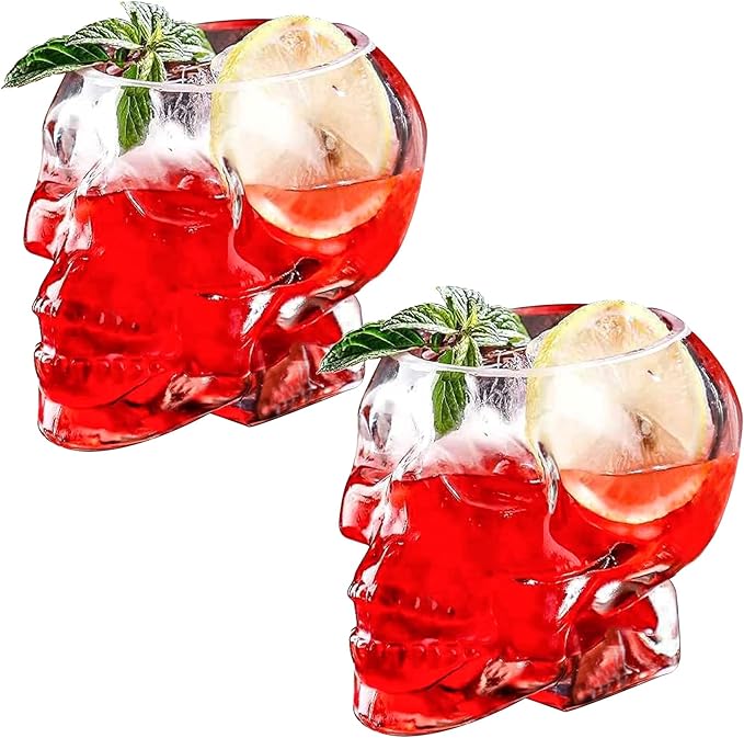 Skull Glass Cup 12oz(350ML), Multipurpose Skull Glass, for Halloween Themed Party Wine Glasses, Holiday Gifts -2PK