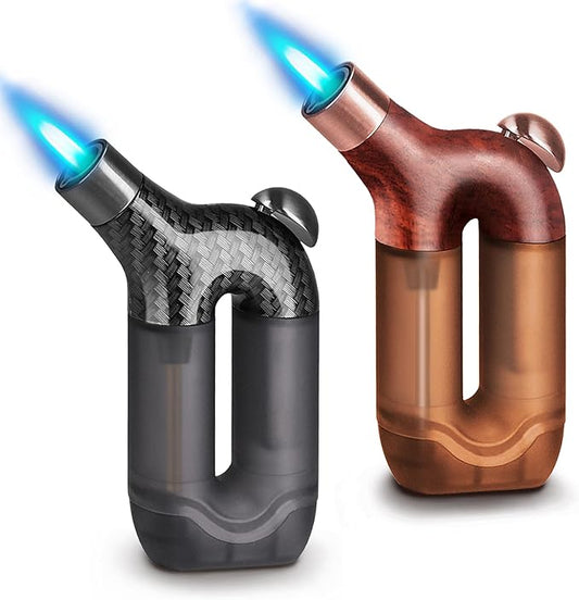 2 Pack Torch Lighter Single Jet Flame Refillable Butane Lighters Windproof Gas Torch Lighters Adjustable Jet Cool Lighter for Camping Candle BBQ Grill(Fuel Not Included)