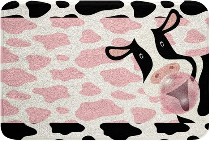 Erosebridal Pink Cow Print Bathroom Rugs Mats Kawaii Milk Cow Ultra Soft Bathtub Rugs Farmhouse Animal Room Decorative 20x32 Black Cowhide Stripe Plush Bath Mat Western Cowboy Floor Mat for Kids Girls