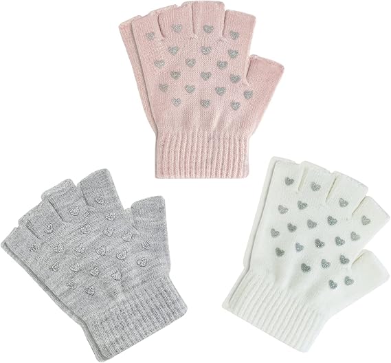 Kids Fingerless Winter Warm Gloves,3 Pairs Half Finger Knitted Magic Stretch Gripper Touchscreen Glove Boys Girls