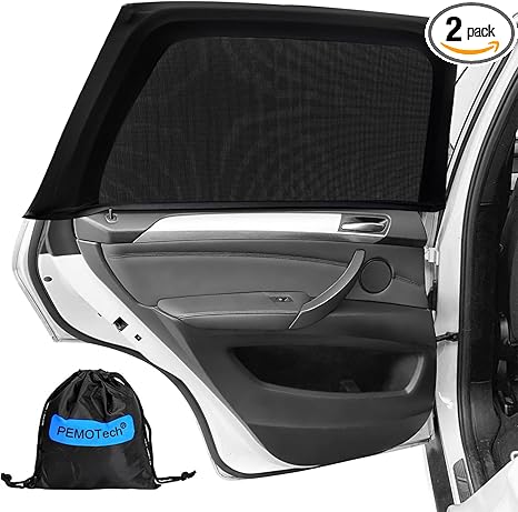 PEMOTech Car Window Shades(2 Pack)-Certified Car Side Window Sun Shades, UV Protection Breathable Spandex Baby Window Covers, Universal Fit Most (99%) of Cars, Protect Privacy for Family (27.2"x39.8")