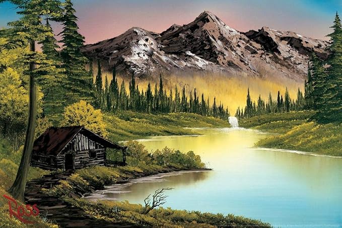 Bob Ross Mountain Retreat Art Print Poster - Happy Accidents Collection - Mountains Painting Cool Wall Decor 16x24
