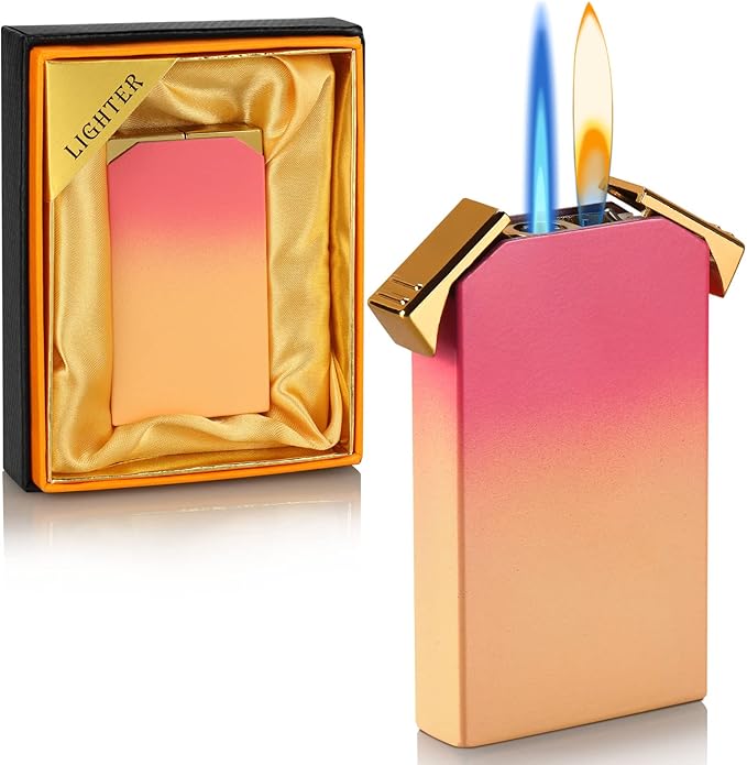 Dual Flame Lighter - Switchable Torch & Soft Flame, Refillable Butane, Cool Pipe Lighter - Unique Gift (Pink, Without Fuel)
