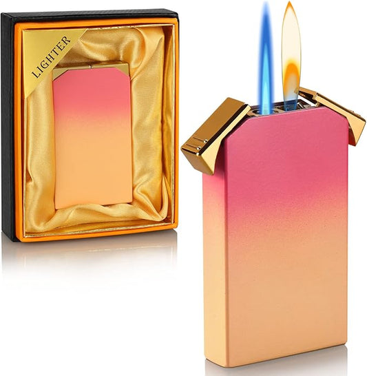 Dual Flame Lighter - Switchable Torch & Soft Flame, Refillable Butane, Cool Pipe Lighter - Unique Gift (Pink, Without Fuel)