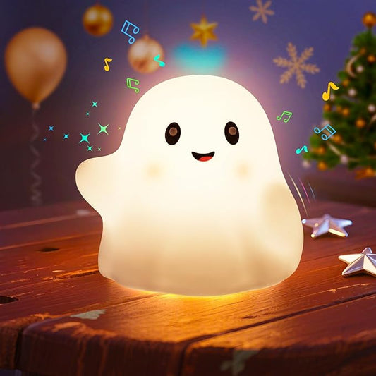 Rechargeable Christmas Night Light for Kids - Silicone Lamp with Touch Sensor for Kids Room - LED Squishy Night Light for Baby Nursery with 19 Interactive Sounds/3 Light Modes/30-Min Timer