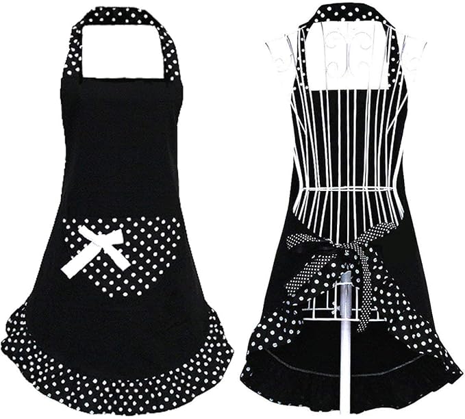 Hyzrz Cute Girls Bowknot Funny Aprons Lady's Kitchen Restaurant Women's Cake Apron with Pocket (Black)