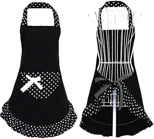 Hyzrz Cute Girls Bowknot Funny Aprons Lady's Kitchen Restaurant Women's Cake Apron with Pocket (Black)