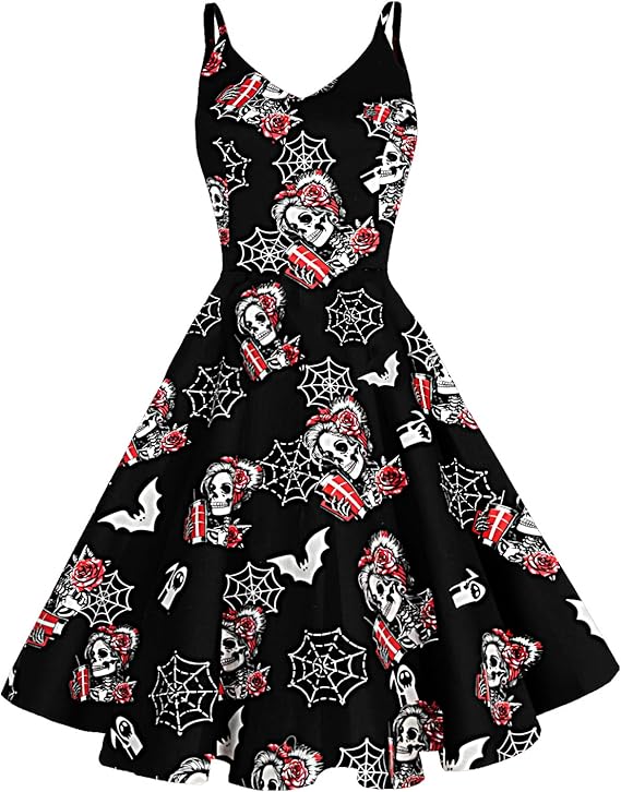 Women's 1950s Retro Vintage Spaghetti Strap Cocktail Swing Dresses with Pockets