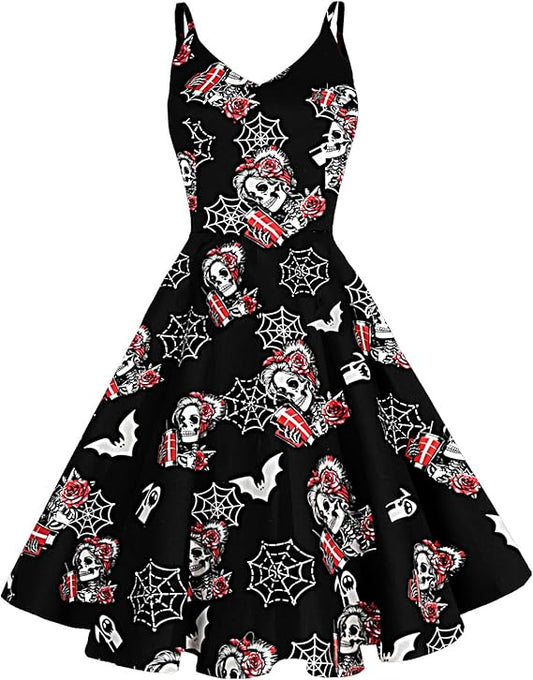Women's 1950s Retro Vintage Spaghetti Strap Cocktail Swing Dresses with Pockets