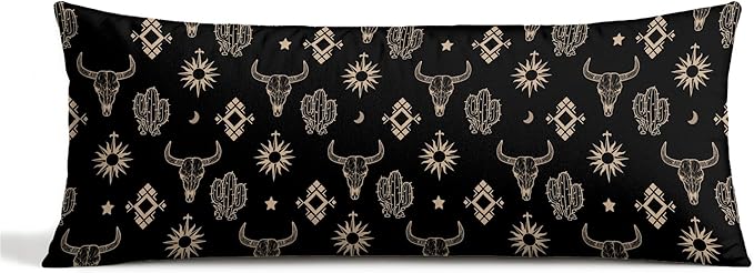Western Throw Pillow Covers for Bed 20 x 54,Western Gifts for Women,Boho Aztec Cow Skull Throw Pillows,Cowhide Howdy Pillow,A008-CBZ