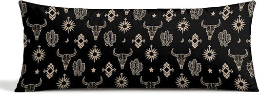 Western Throw Pillow Covers for Bed 20 x 54,Western Gifts for Women,Boho Aztec Cow Skull Throw Pillows,Cowhide Howdy Pillow,A008-CBZ