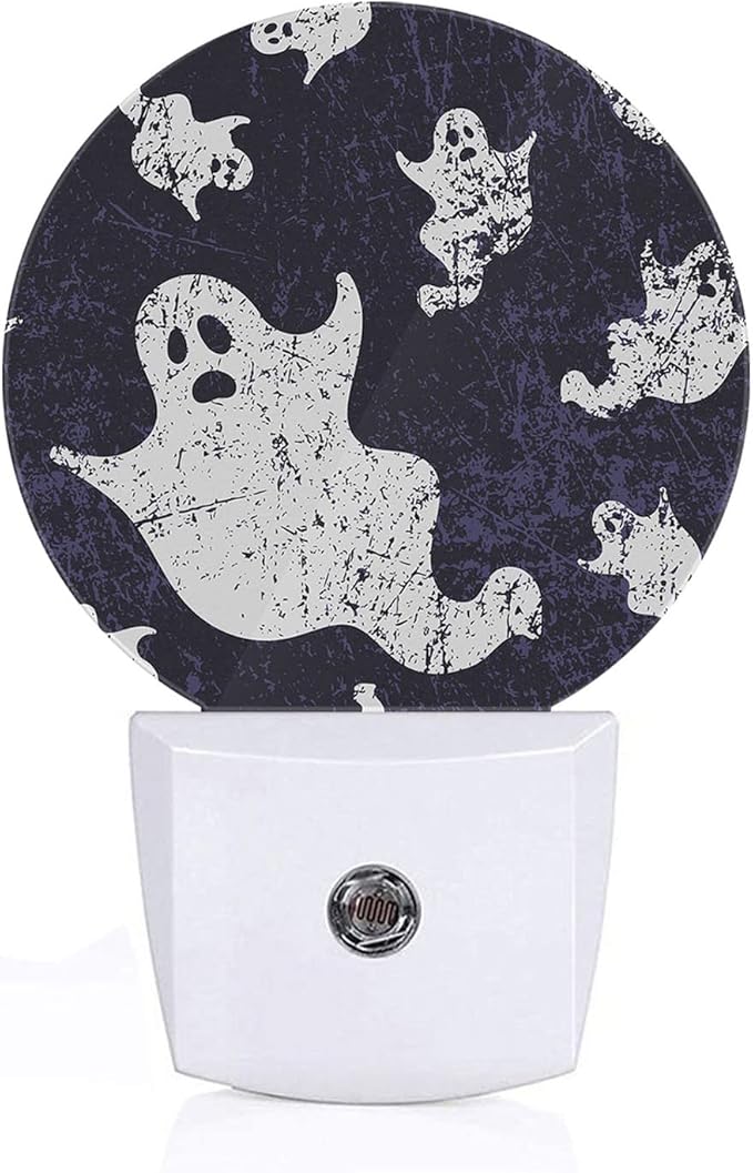 Axayaz Ghost Night Light Plug Into Wall Halloween Scary Skull Ghosts Spirit in Vintage Doodle Purple White Auto Sensor LED Dusk to Dawn Light for Bedroom Staircase