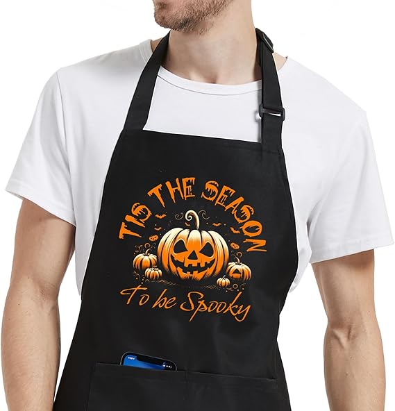 Funny Holiday Aprons for Men Women with Pockets, Fall Apron for Cooking Kitchen, Gifts for Thanksgiving Halloween