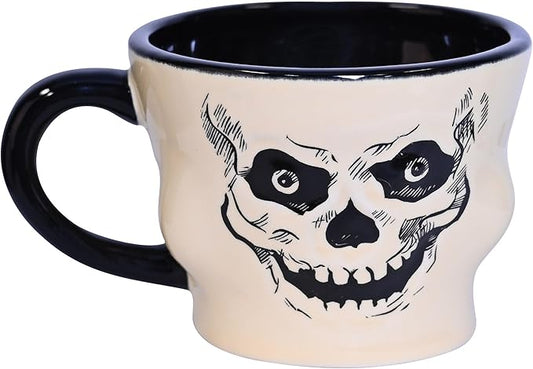 Beistle Vintage Halloween Ceramic Skull Mug – Retro Style Holiday Coffee Cup, Bone White and Black Drinkware with Classic Skeleton Face, Seasonal Party Tableware, Dishwasher and Microwave Safe, 12 Oz