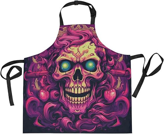Purple Scary Skull Kitchen Chef Apron Waitress Aprons with 2 Pockets for Women Boys Cooking Baking