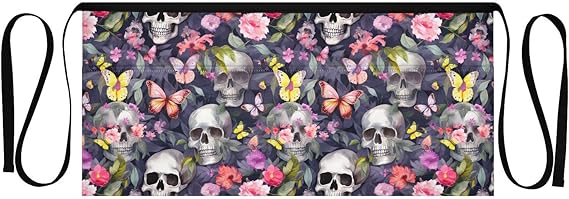 Halloween Skull Gothic Waist Apron with 3 Pockets Server Aprons for Waitress Waiter Men Women, Chef Apron Short Half Apron for Kitchen 21343788