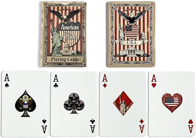 VZONE Patriotic-Themed Playing Cards, 100% Plastic Waterproof Standard Deck Playing Cards, American Pride Includes Statue of Liberty, American Flag, Great Seal of The US