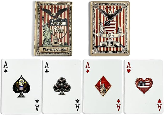 VZONE Patriotic-Themed Playing Cards, 100% Plastic Waterproof Standard Deck Playing Cards, American Pride Includes Statue of Liberty, American Flag, Great Seal of The US