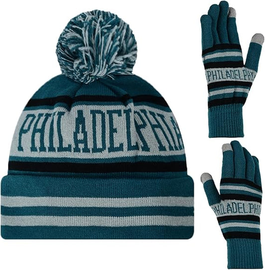 Vintage Classic Skull Cap Beanie Hat Cuffed Winter Hat Knit Comes with Warm Gloves Gifts for Men Women Fans