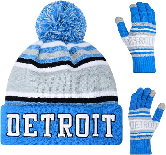 Vintage Classic Skull Cap 3D Embroidery Beanie Hat Cuffed Winter Hat Knit Comes with Warm Gloves Gifts for Men Women Fans
