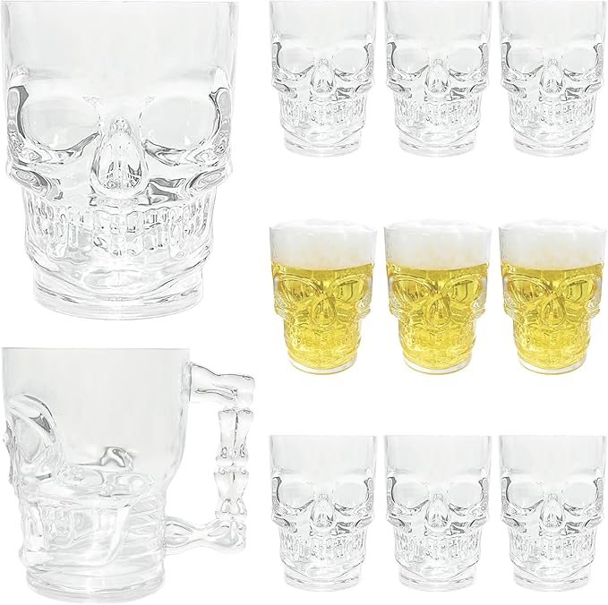 12 PCS Halloween Cups,Skull Mug,Skull Cup,Skull Glasses,Halloween Mugs, Clear Funny Beer Stein Cup for Whiskey, Wine, Juice, Bar, Halloween Decorations Gifts