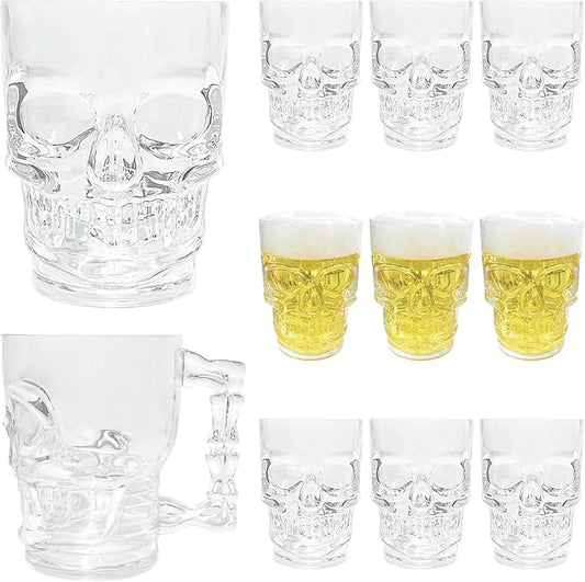 12 PCS Halloween Cups,Skull Mug,Skull Cup,Skull Glasses,Halloween Mugs, Clear Funny Beer Stein Cup for Whiskey, Wine, Juice, Bar, Halloween Decorations Gifts