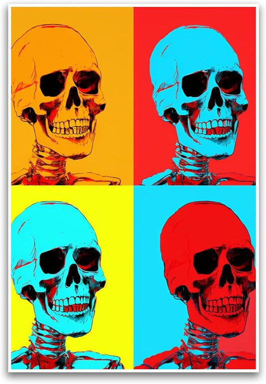 Skull Skeleton Joker Jester Pop Art Poster - Vibrant Pop Art Warhol Inspired Digital Art Poster - 12 x 18 Inch Unframed Poster - Premium Poster On 100lb Gloss Paper - Printed In The USA FHJP1285