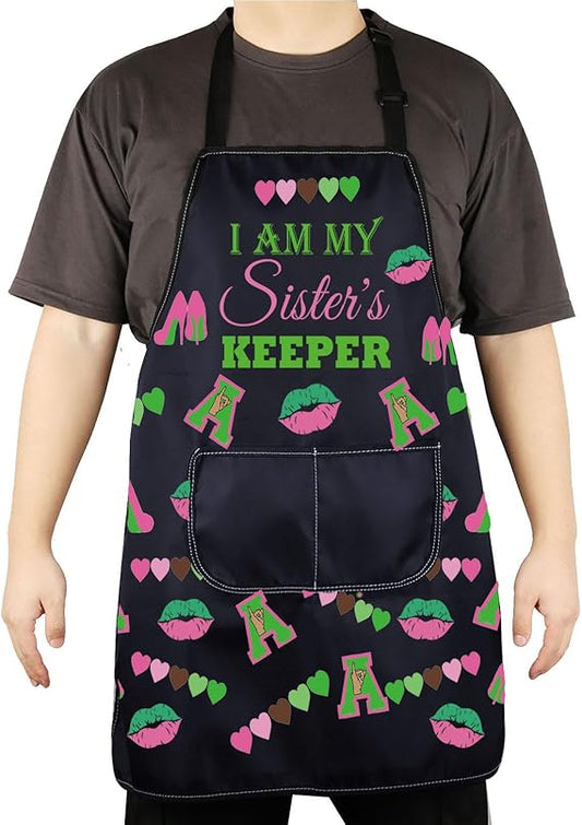 CENWA Sorority Kitchen Apron Sorority Women Gift I’m My Sister’s Keeper Adjustable Apron For Cooking Baking Grilling