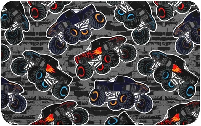 Monster Truck Boys Style Bath Mat Non-Slip Soft Microfiber Bathroom Rugs Washable Bathmat, Carpet Rug Entryway Decor for Tub Shower Room Floor, 31.5x20 Mat