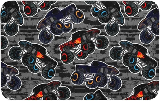 Monster Truck Boys Style Bath Mat Non-Slip Soft Microfiber Bathroom Rugs Washable Bathmat, Carpet Rug Entryway Decor for Tub Shower Room Floor, 31.5x20 Mat