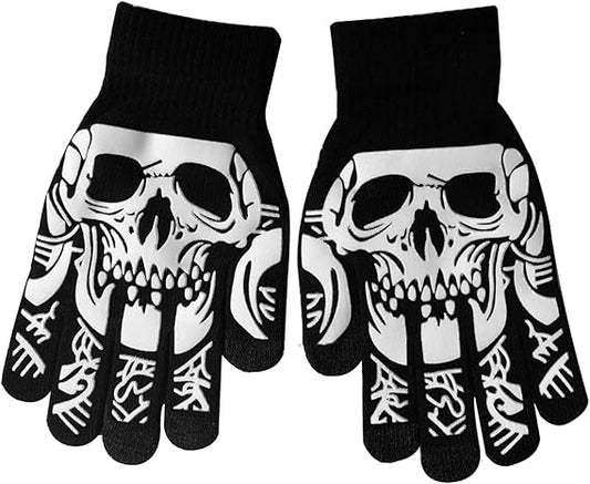 Full finger Men and Women Adults Halloween Skeleton Skull Stretch Knitted Winter Warm Mittens Cosplay Costume Gloves