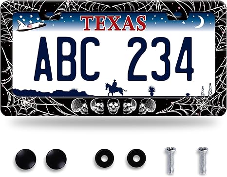 Skull Web License Plate Frame Personalise Skulls License Plate Frames Stainless Steel Accessories Cars Decor with 2 Holes and Screws Fits Standard US CA Vehicles Size 12.2 x 6 Inches