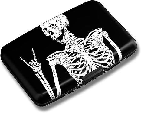 Maicican Credit Card Holder, Mini RFID Blocking Aluminum Wallet Slim Metal Hard Case Travel Wallet ID Case for Women and Men, 4.3 x 2.9 Inches (Skull)
