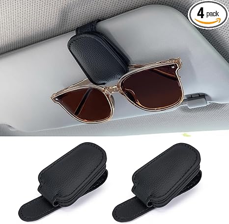 Shering Sunglasses Holders for Car Sun Visor, Magnetic Leather Glasses Eyeglass Hanger Clip for Car, Visor Sunglasses Holder Clip Car Accessories for Truck(4, Black)