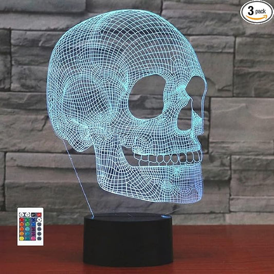 3D Skull Remote Control 16 Color Night Lights Illusion Acrylic LED Table Bedside Lamp Children Bedroom Desk Decor Birthday Christmas Gift Toy for Kids