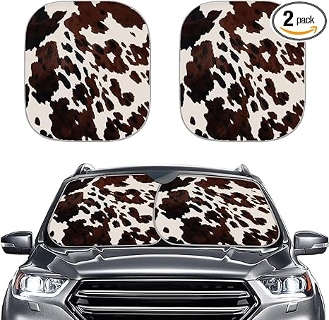 Coldinair Brown Cow Windshield Sun Shade for SUV Truck Van Sedans Car Sunshade Front Window Auto Sun Visor Automotive Car Interior Accessories Sun Protection, Cowhide Windshield Cover Sun Shade