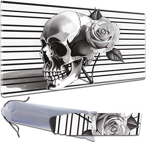 for MTG Playmat Non-Slip Rubber Play Mat with Storage Bag Combination, Ideal for Card Game Lovers TCG Play Mat, Black and White Skull