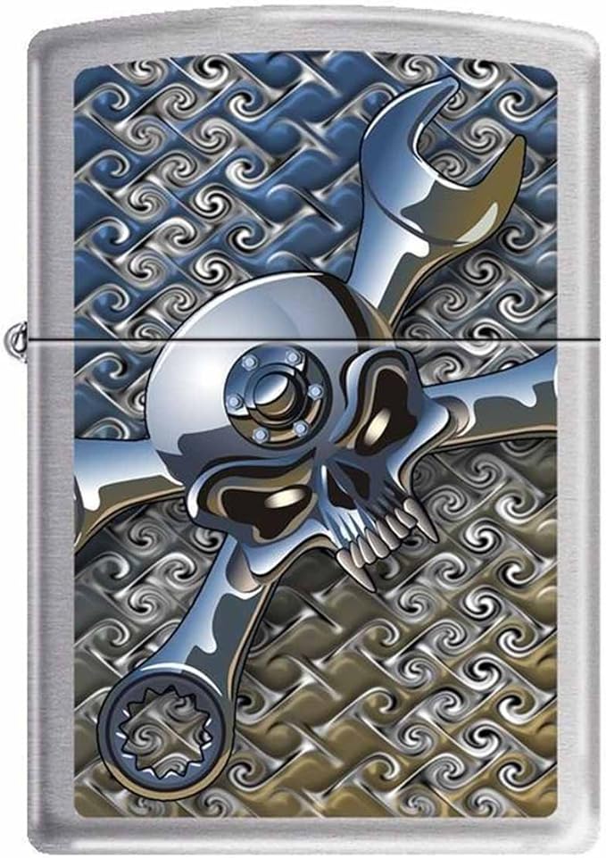 Zippo "Socket Spanner-Skull" Brushed Chrome Lighter, 5086