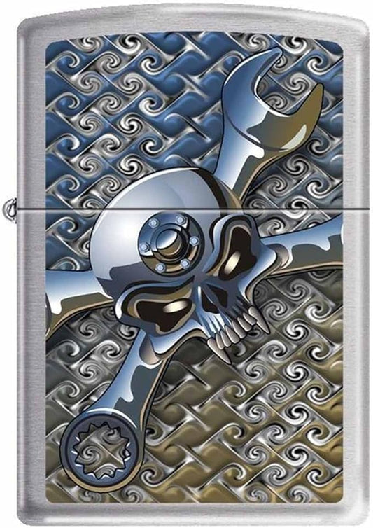 Zippo "Socket Spanner-Skull" Brushed Chrome Lighter, 5086